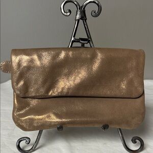 PVMN Metallic Bronze Foldover Clutch with Magnetic Closure